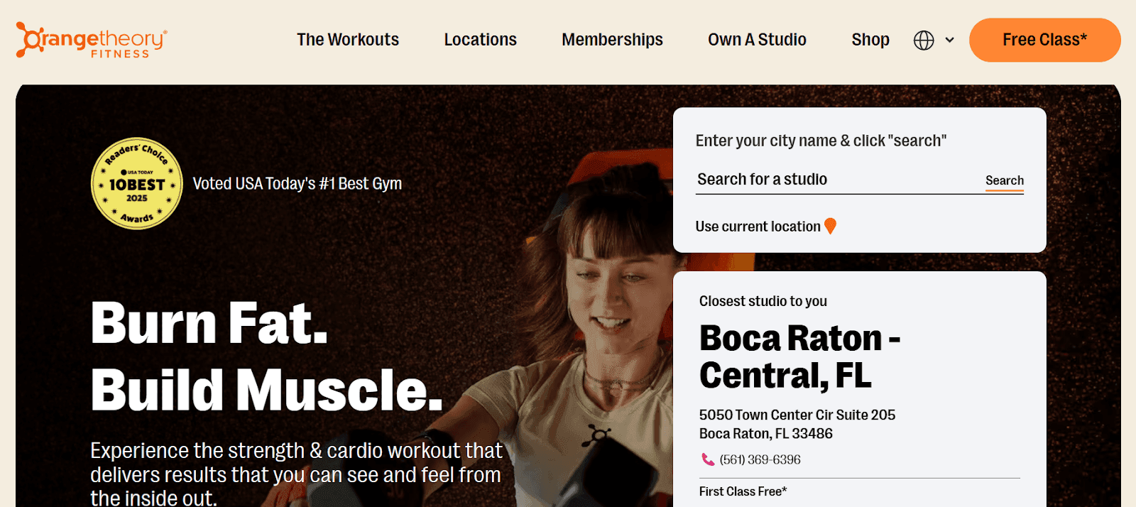 Интерфейс сайта фитнес-сети Orangetheory Fitness, разработанного на no-code платформе Webflow для оптимизации расходов и повышения производительности.